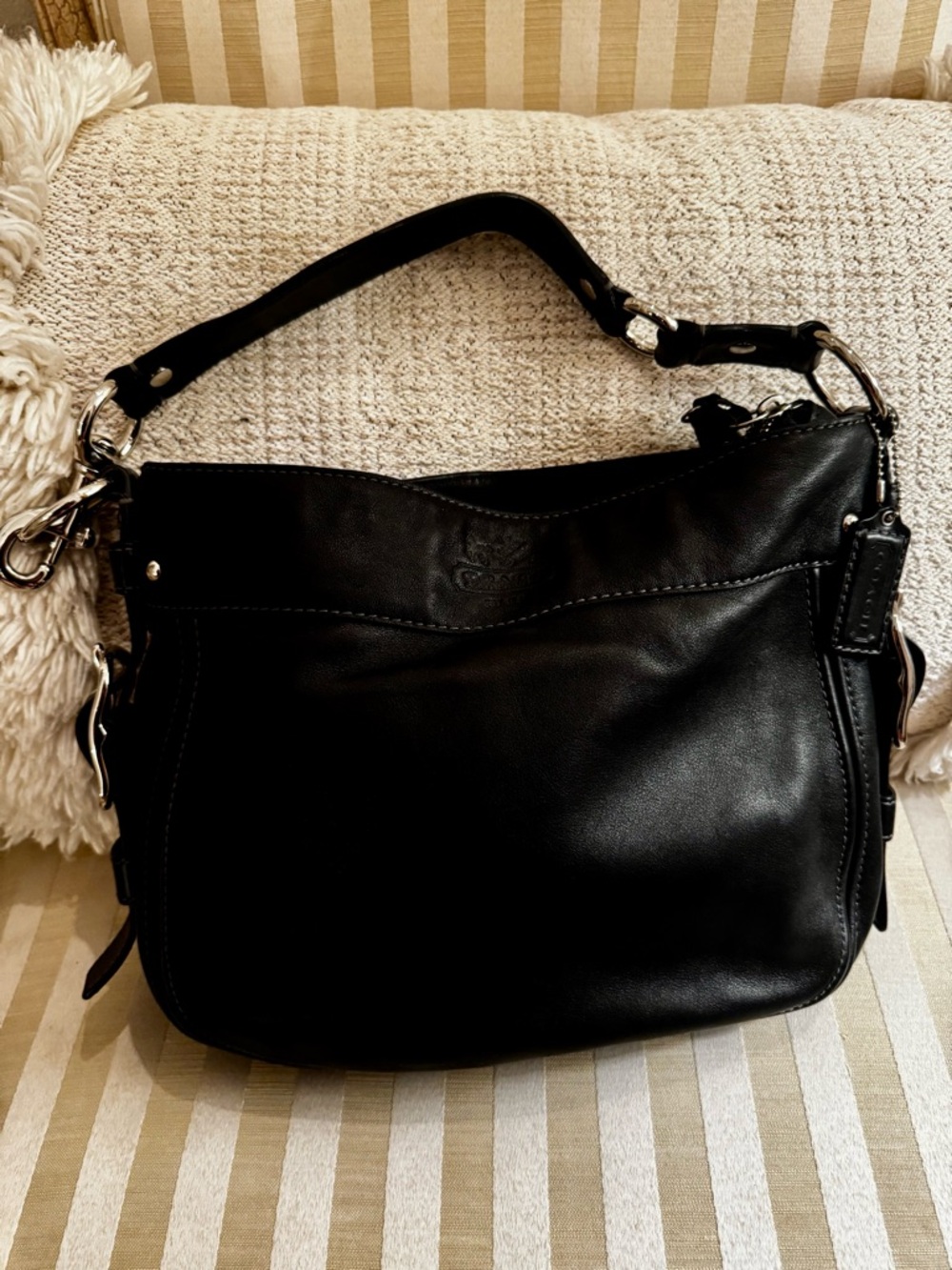 Coach Black Leather Shoulder Hobo Bag- Vintage